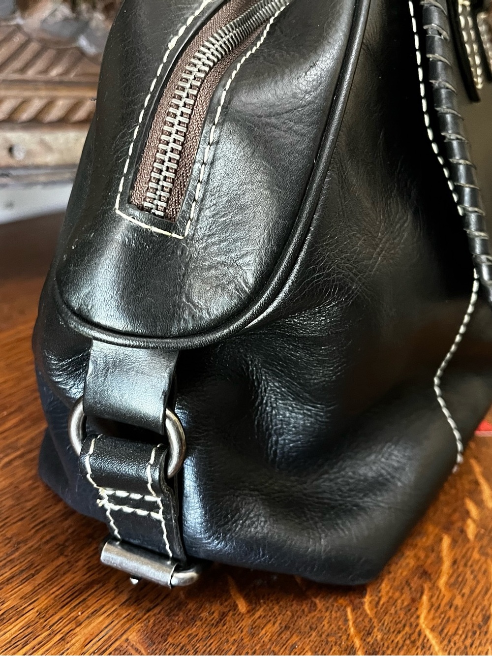 Patricia Nash Kavala Black Leather Whipstitch Satchel - Picture 6 of 12
